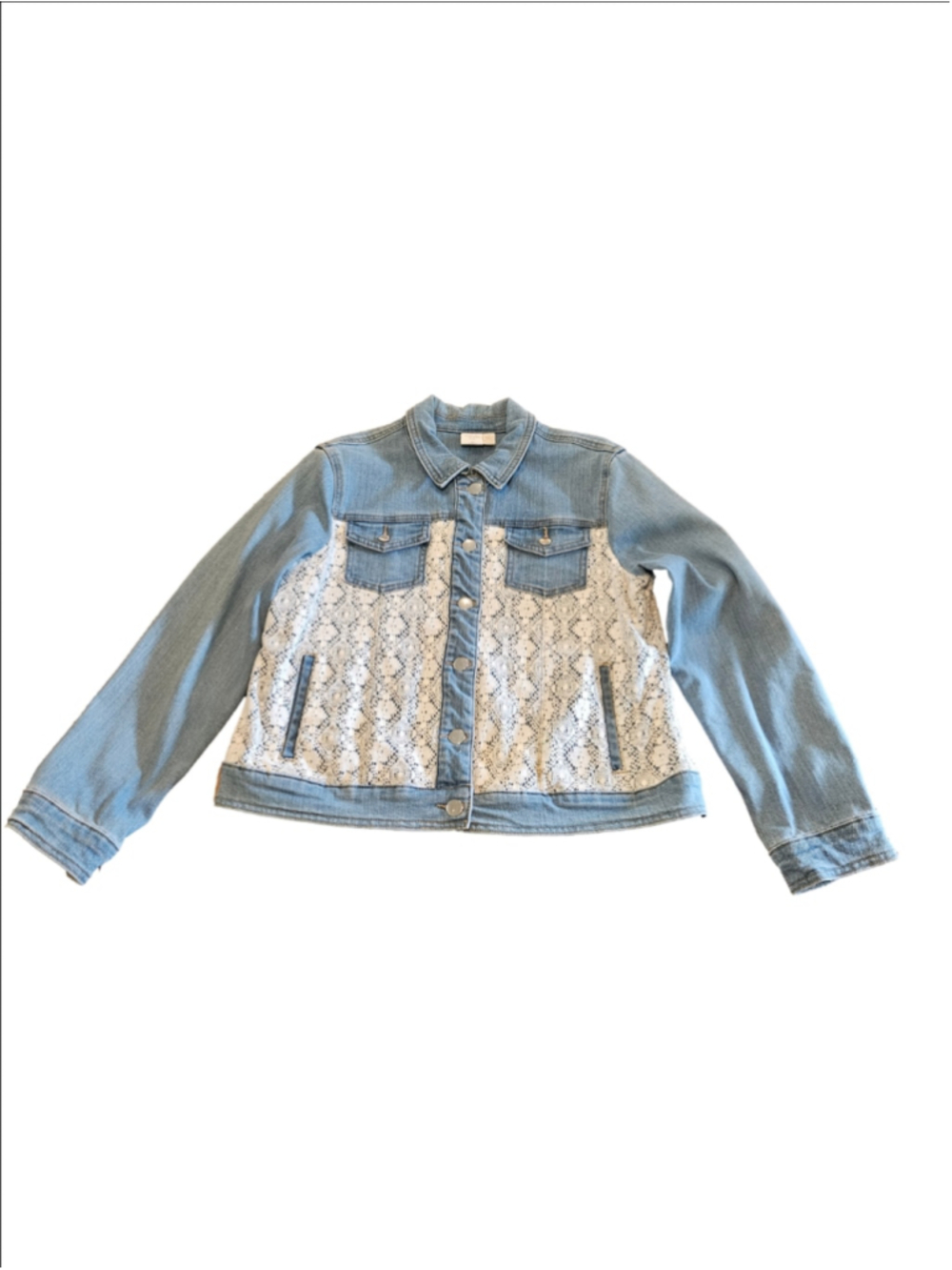 Women's Rafaella Vintage 90s Jean Jacket Petite 12P Blue White Lace Detail